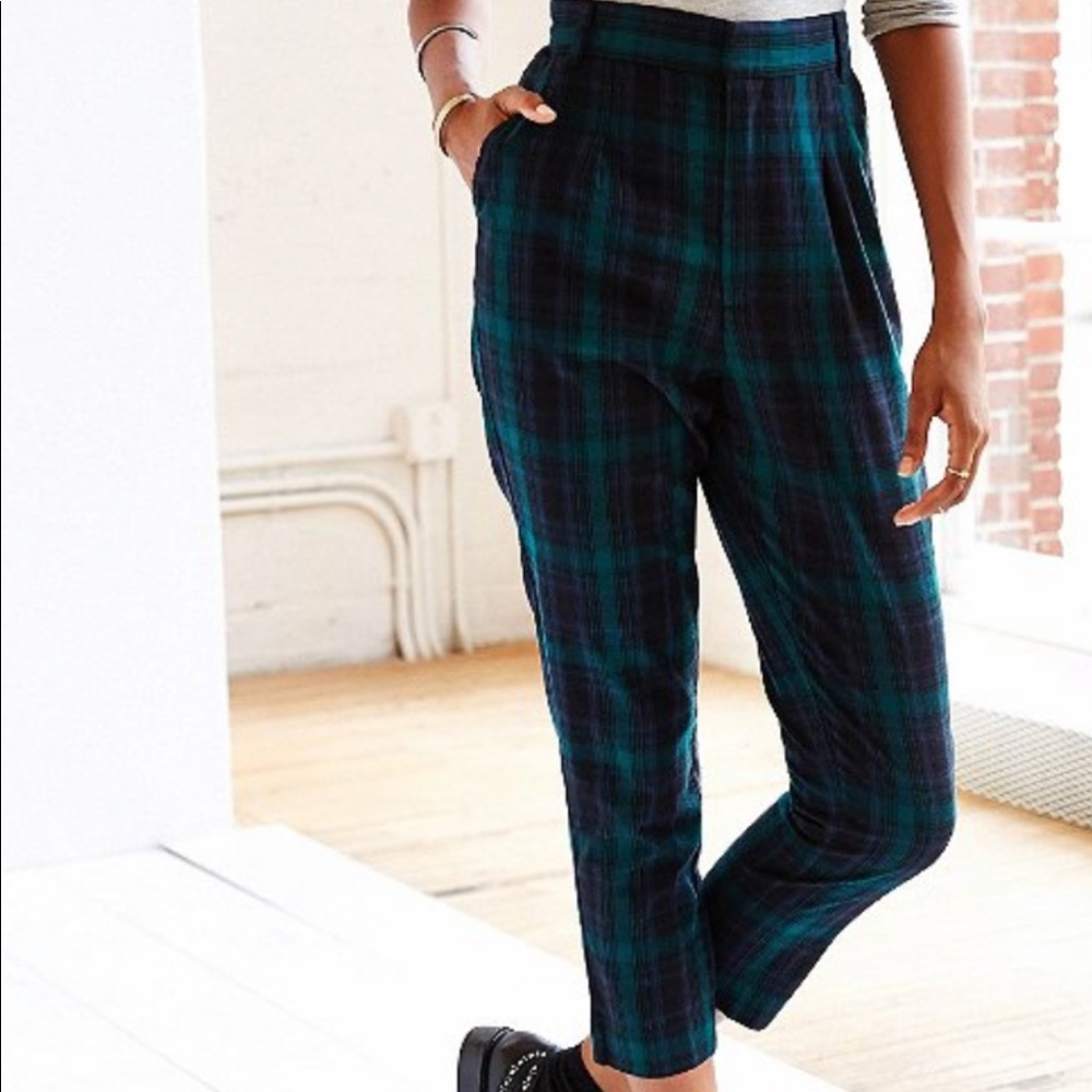 High waisted plaid trouser pants